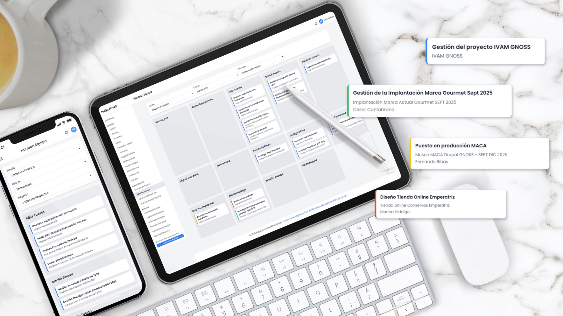 Kanban de proyectos y línea de tiempo